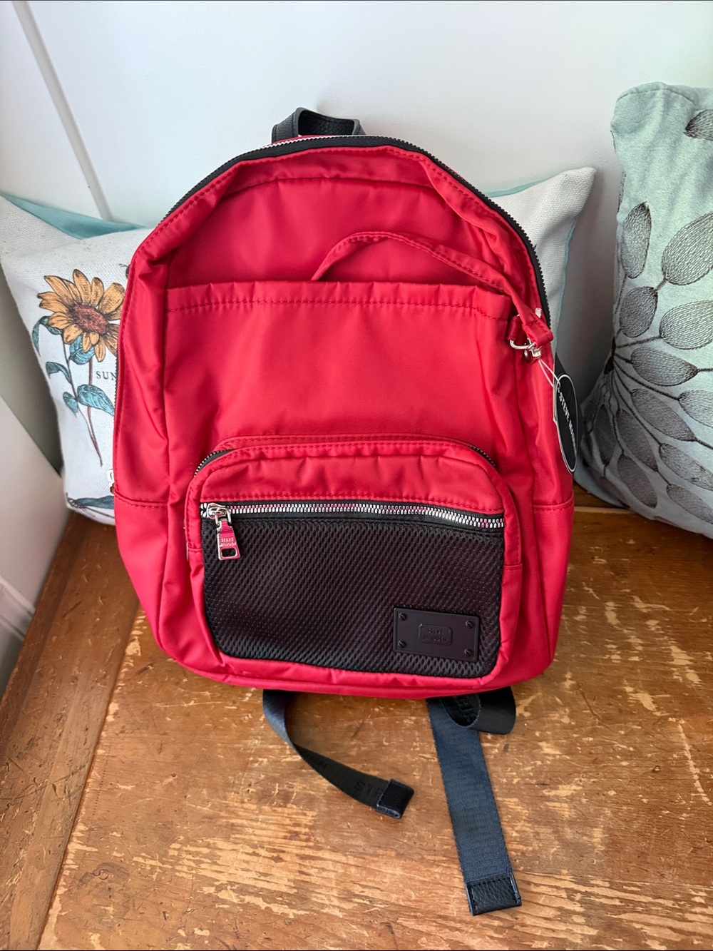 Red Steve Madden BDELLA Nylon Backpack with Front Pocket
